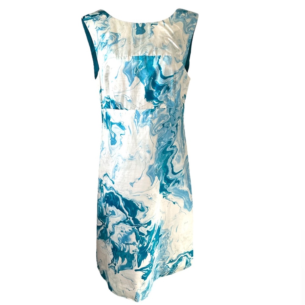 Maeve Anthropologie Marbled Waters Blue White Shift Dress Size 12